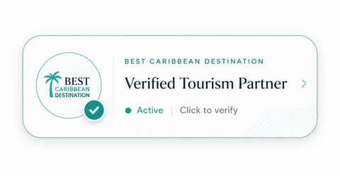 Best Caribbean Destination badge showing Verified Tourism Partner status with active verification indicator