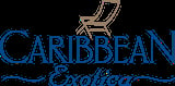 Caribbean Cooler pixelated logo with island map silhouette in brown and blue text